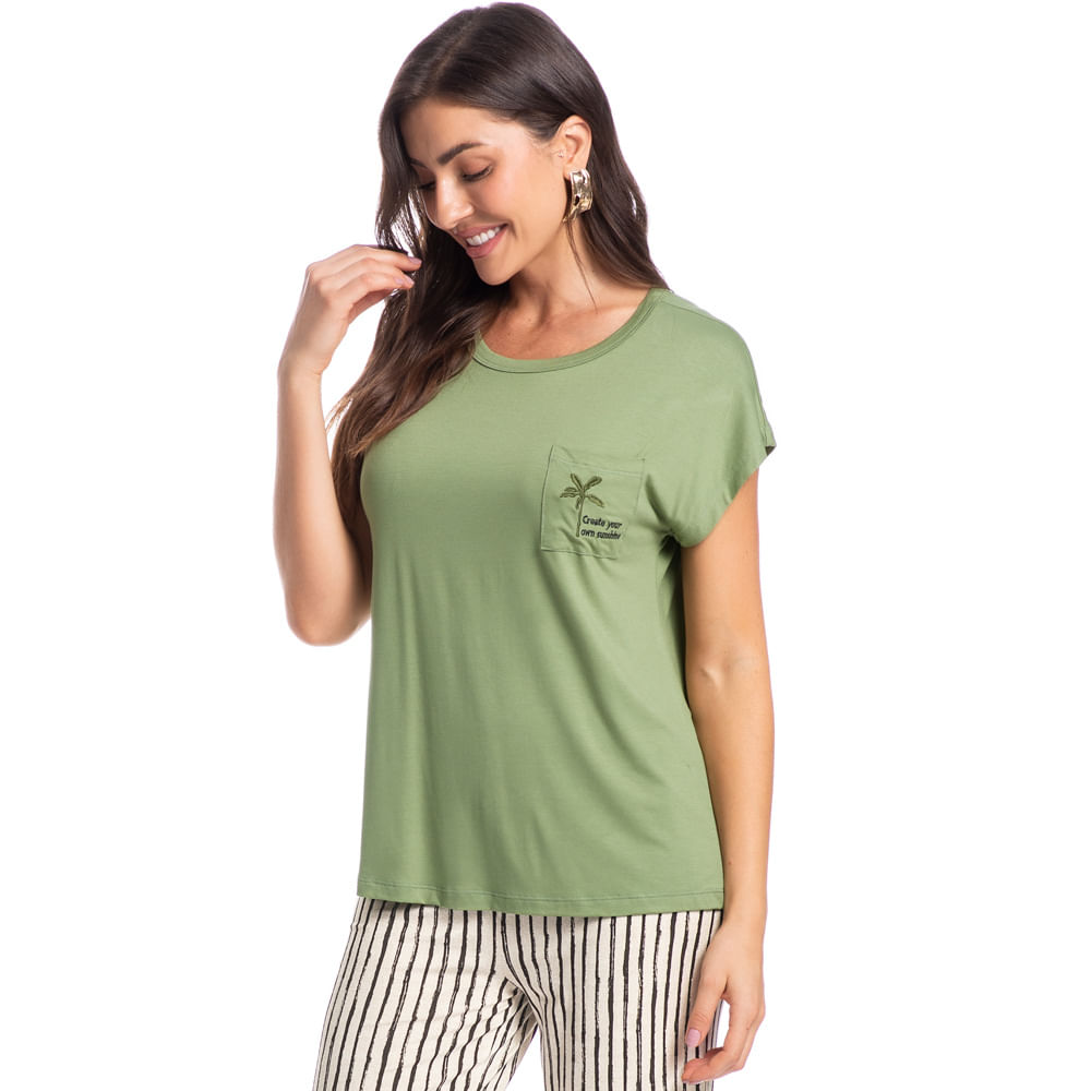 Pijama Feminino Pescador Com Bolso Rafa Branco - Imagem 1