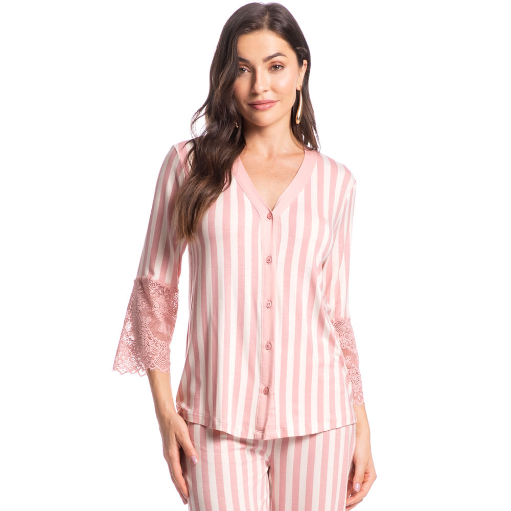 Camisão Feminino Pantacourt Abotoado Com Renda Helena Rosa-3 - Imagem 1