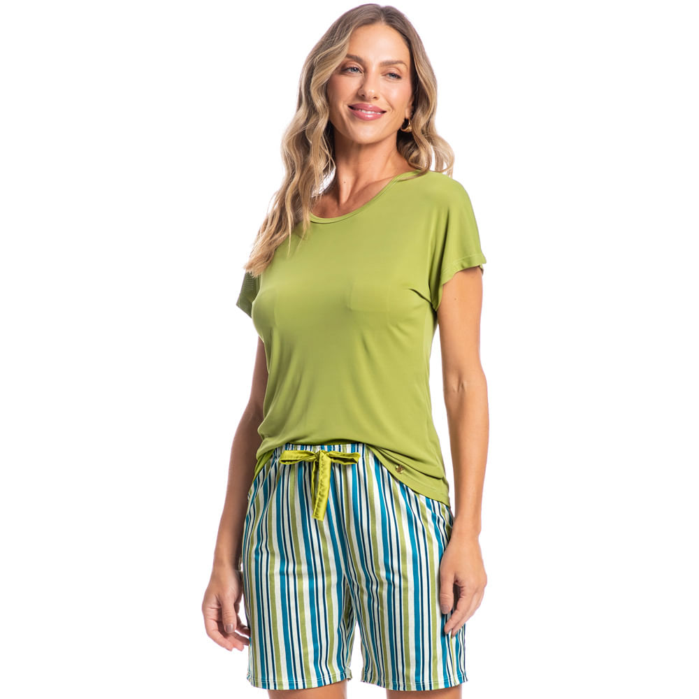 Pijama Feminino Shortão Antonella Verde - Imagem 1