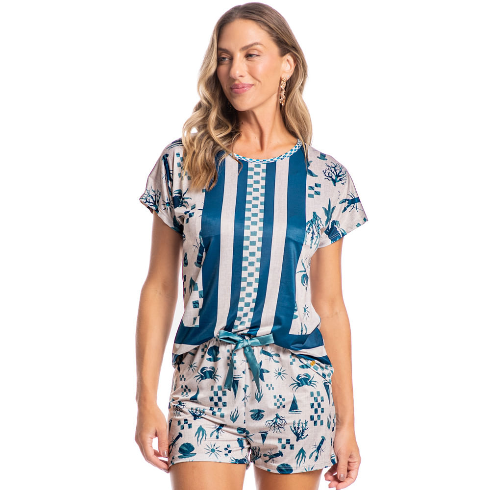Pijama Feminino Curto Sea Azul-2 - Imagem 1