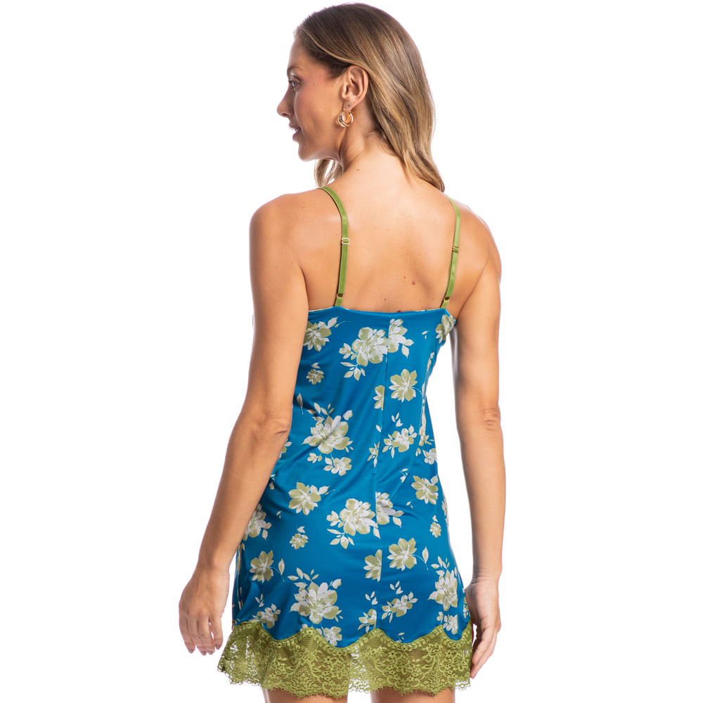 Camisola Curta Com Renda Camila Floral Azul Azul-2 - Imagem 2