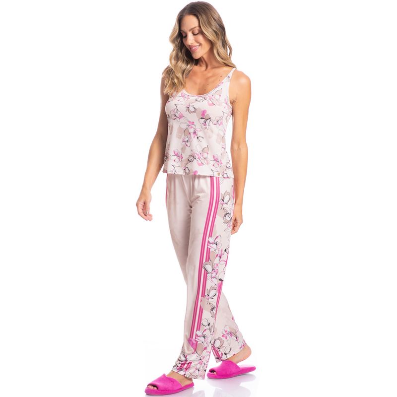 Pijama-Feminino-Longo-Camila-Floral-Rosa-