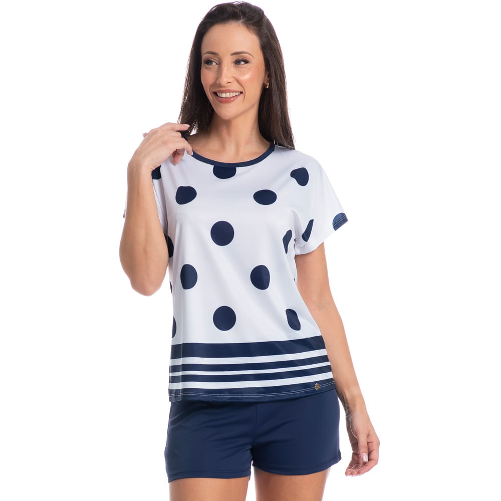 Pijama Feminino Curto Rosane Azul-marinho - Imagem 1
