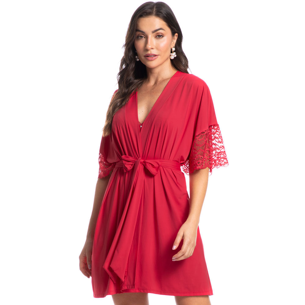 Robe Feminino Curto Com Renda Manu Colors Vermelho - Imagem 1