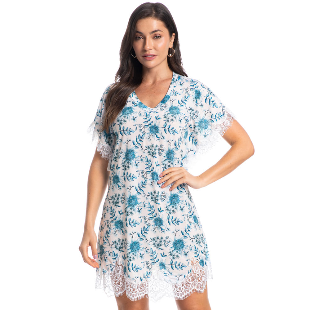 Camisão Curto Com Renda Dora Azul-2 - Imagem 1