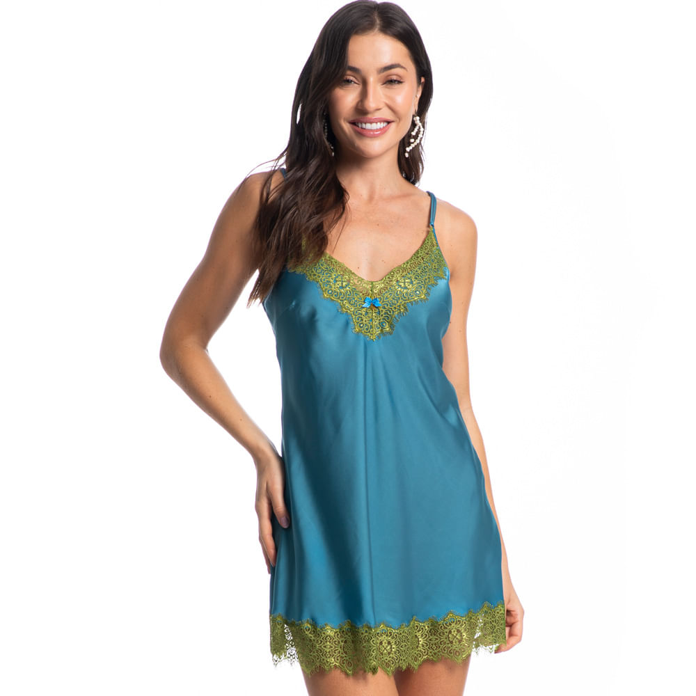 Camisola Curta Com Renda Bianca Azul-2 - Imagem 1