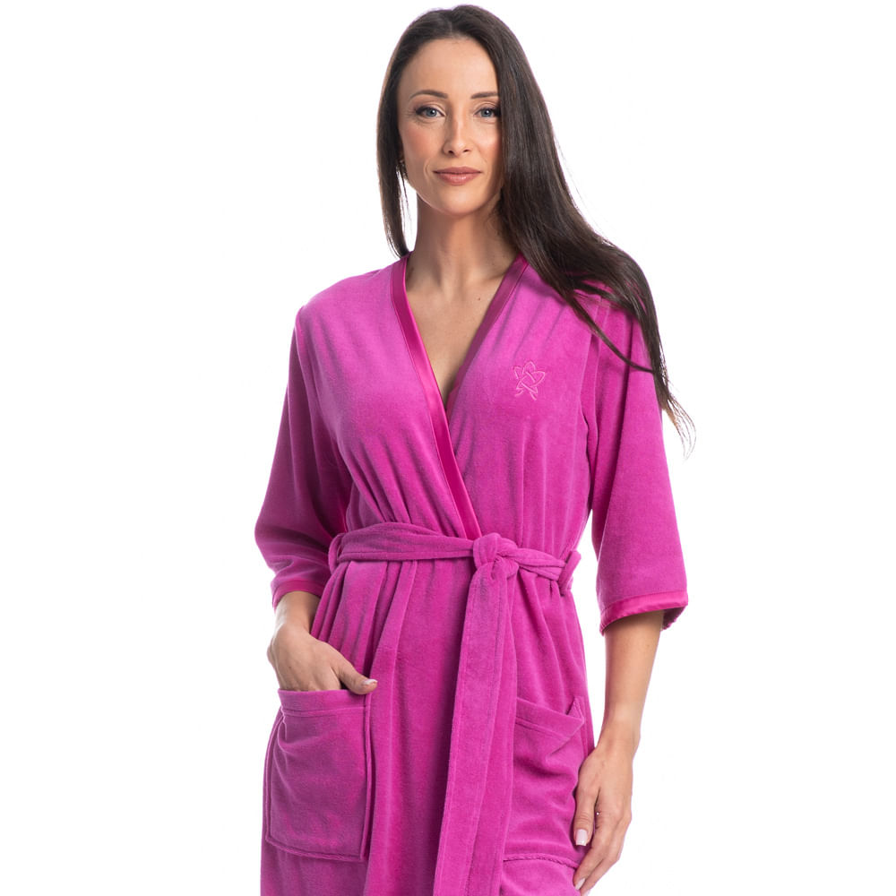 Robe Feminino Em Atoalhado Liss Colors Rosa-2 - Imagem 1