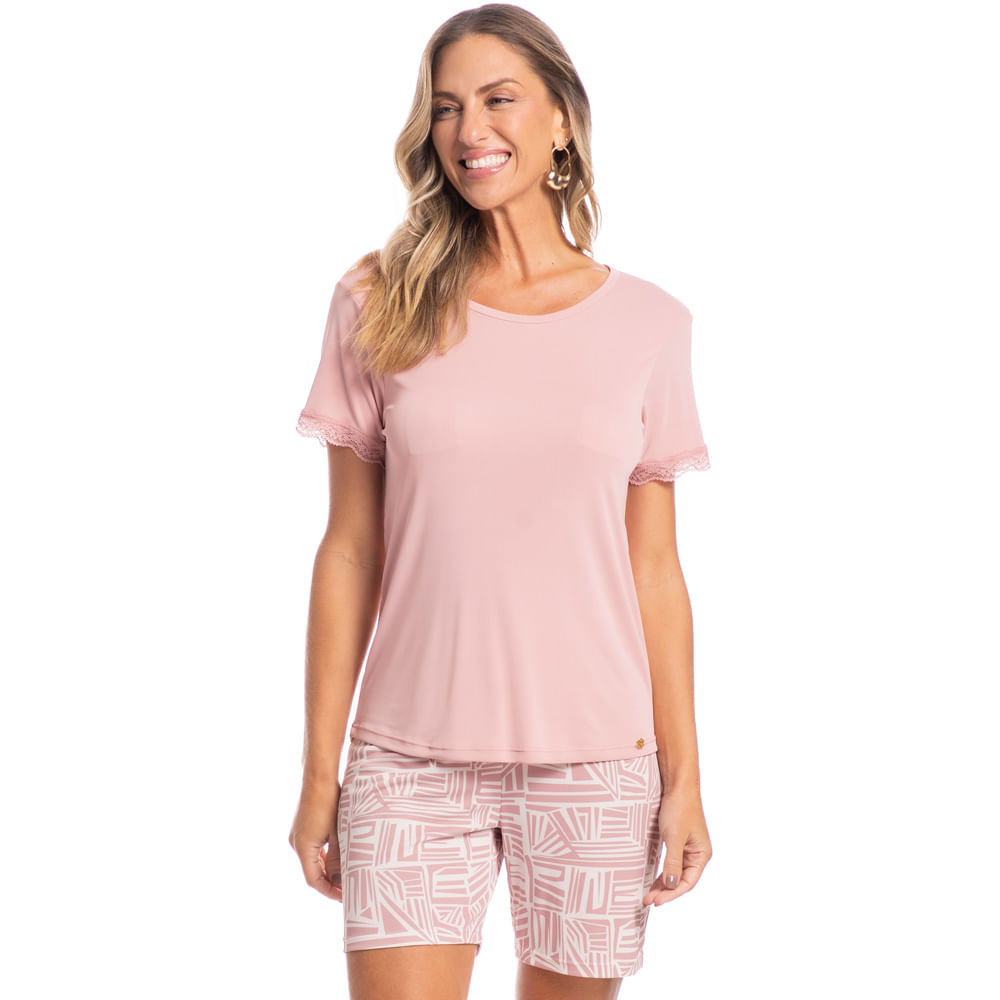 Pijama Feminino Shortão Catarina Rosa-3 - Imagem 1