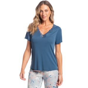 Pijama Feminino Longo Manga Curta Olga