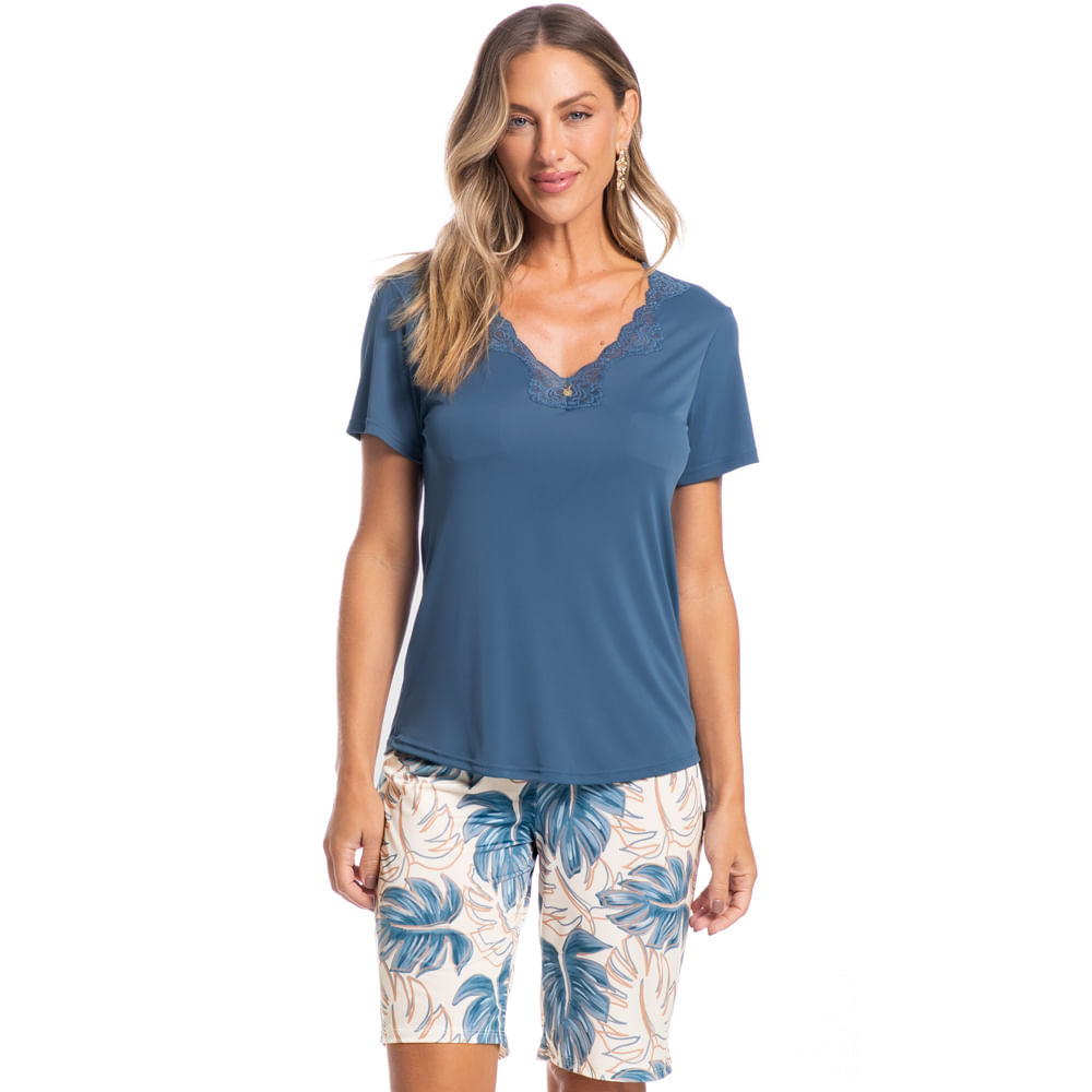 Pijama Feminino Bermuda Vera Azul-2 - Imagem 1