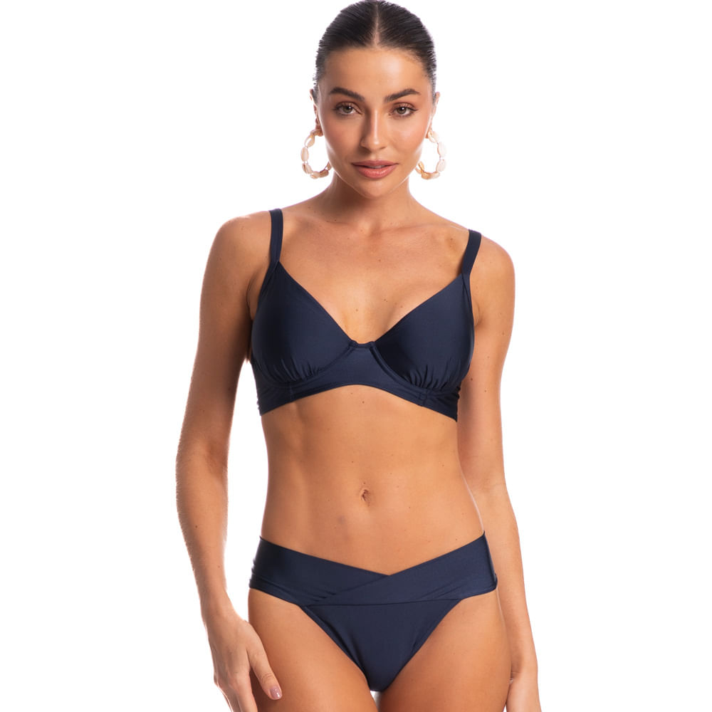 Biquíni Bia Transpassada Média Netuno Azul-marinho - Imagem 1