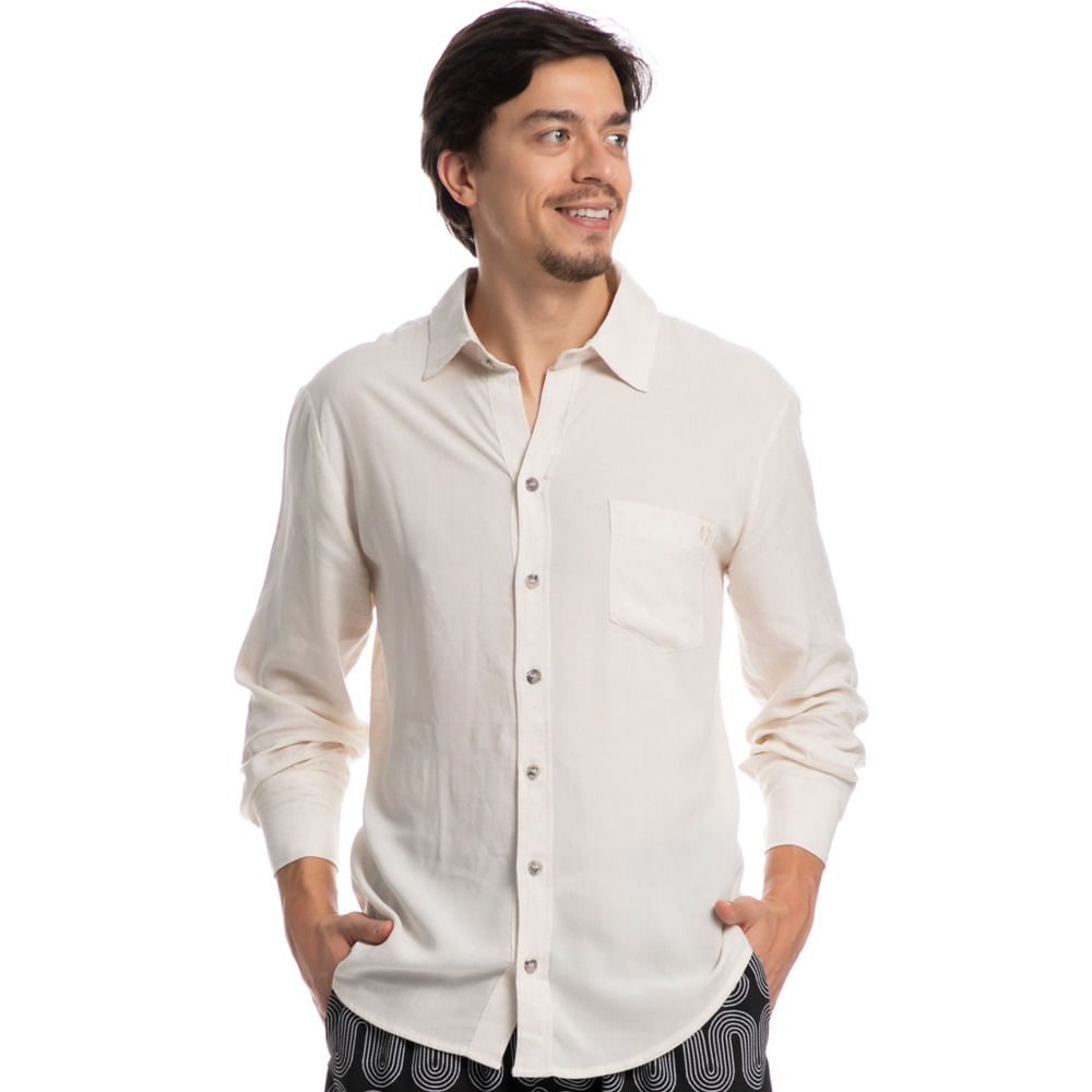 Camisa Masculina Maragogi Miguel Linho Bege - Imagem 1