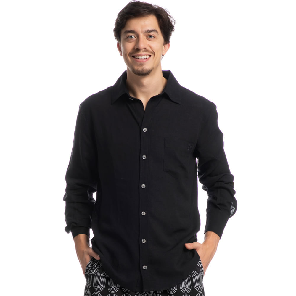 Camisa Masculina Maragogi Miguel Linho Preto - Imagem 1
