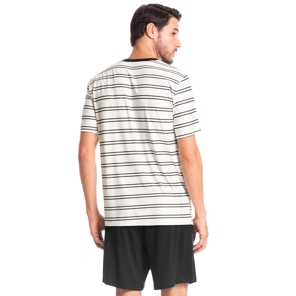 Pijama Masculino Curto Listrado José Tombini Preto - Imagem 2