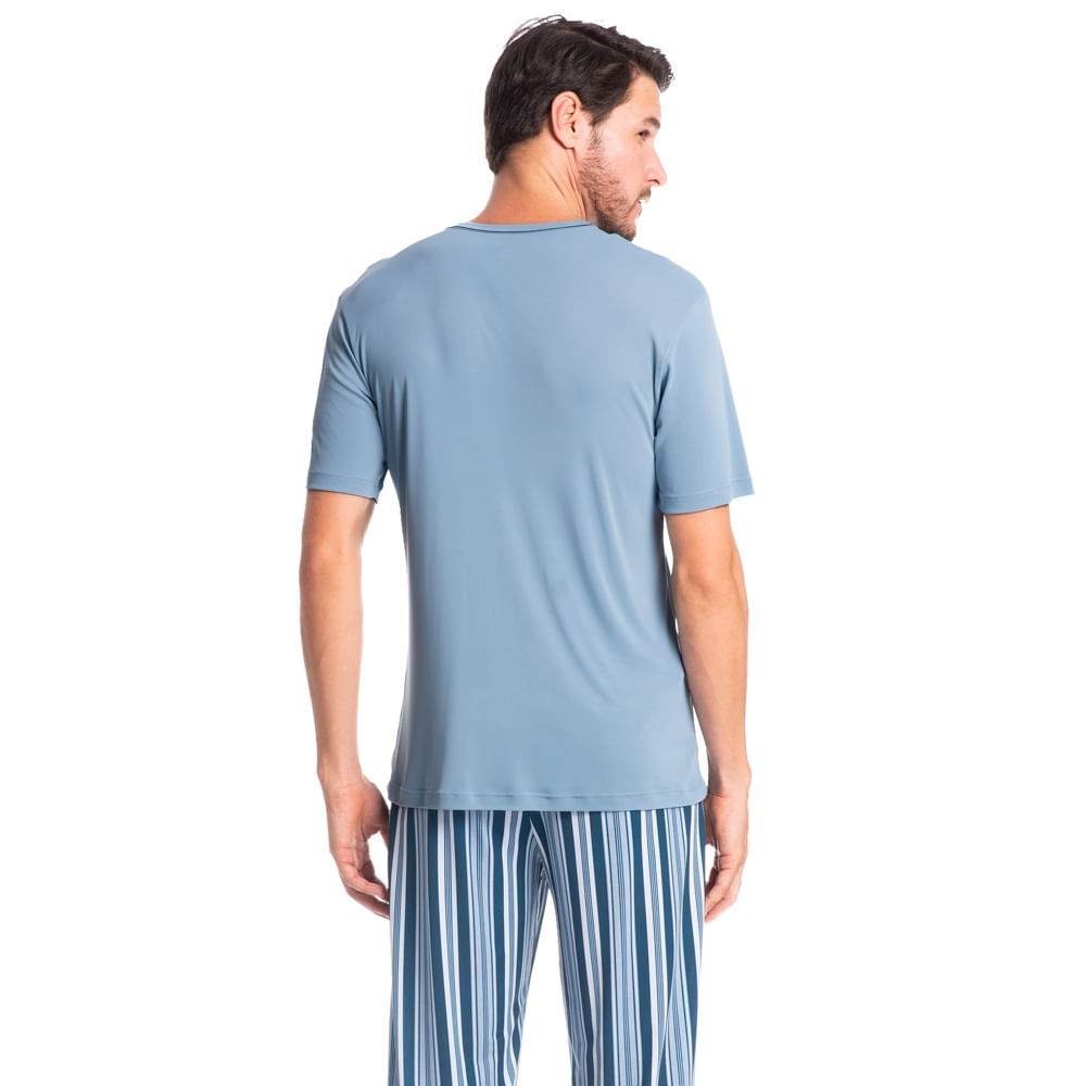 Pijama Masculino Longo Manga Curta Estampado Clóvis Tombini Azul-marinho - Imagem 2