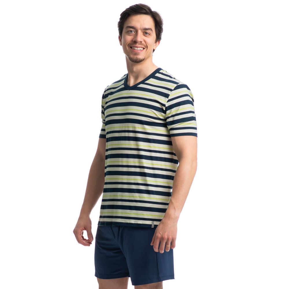 Pijama Masculino Curto Stripes Tombini Verde - Imagem 1