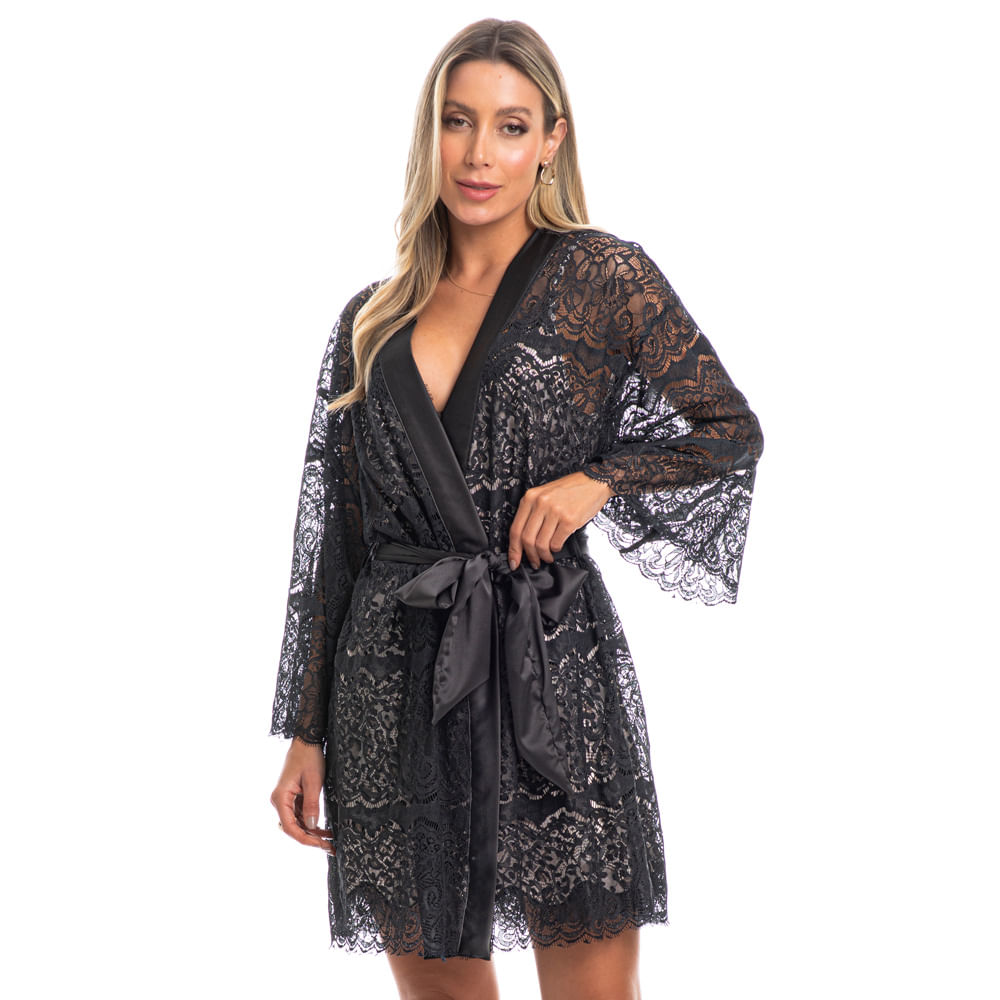 Robe Feminino Curto Hortência Preto - Imagem 1