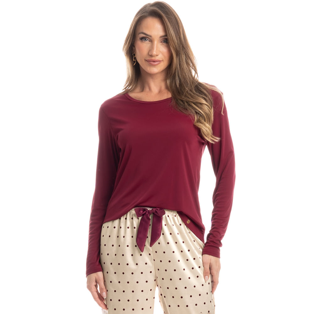 Pijama Feminino Longo Ameixa Vermelho - Imagem 1