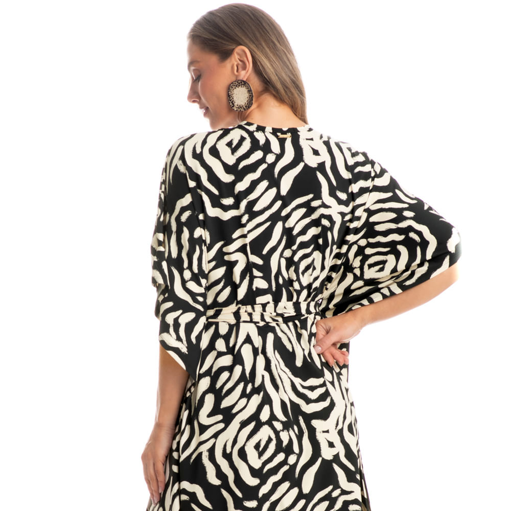 Kaftan Longo Com Faixa De Amarração Pantanal Preto - Imagem 2