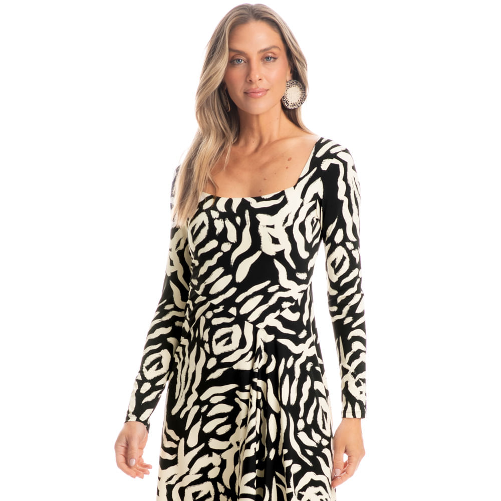 Vestido Manga Longa Lívia Pantanal Preto - Imagem 1