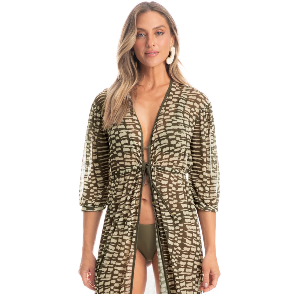 Kaftan Tule Com Manga Amazônica Verde - Imagem 1