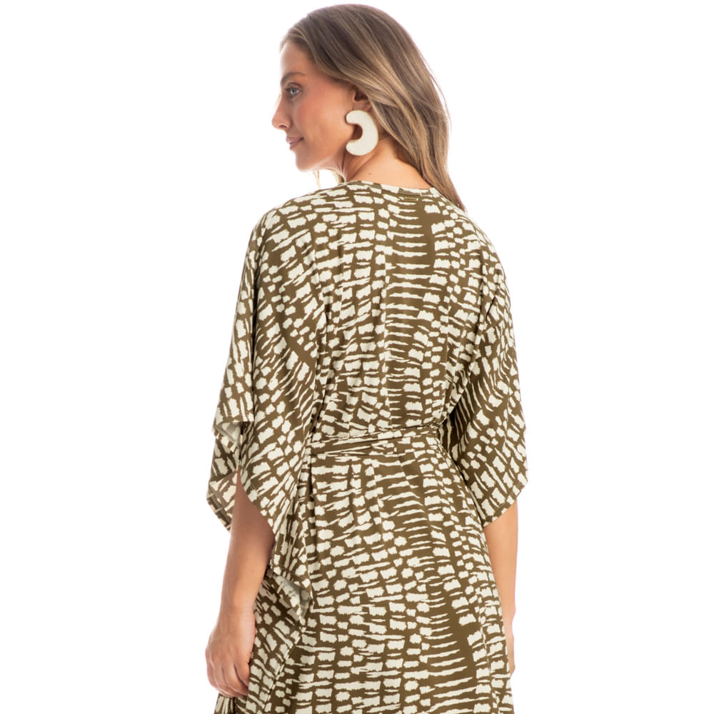 Kaftan Longo Com Faixa De Amarração Amazônica Verde - Imagem 2