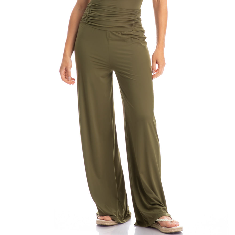 Calça Feminina Com Cós Frontal Franzido Málaga Verde - Imagem 1