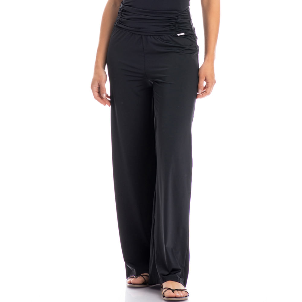 Calça Feminina Com Cós Frontal Franzido Málaga Preto - Imagem 1
