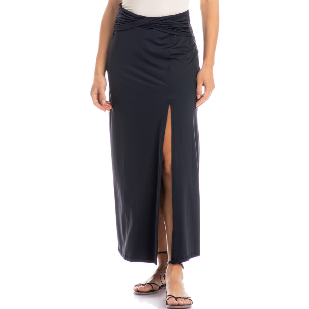 Saia Super Midi Cós Transpassado Málaga Preto - Imagem 1