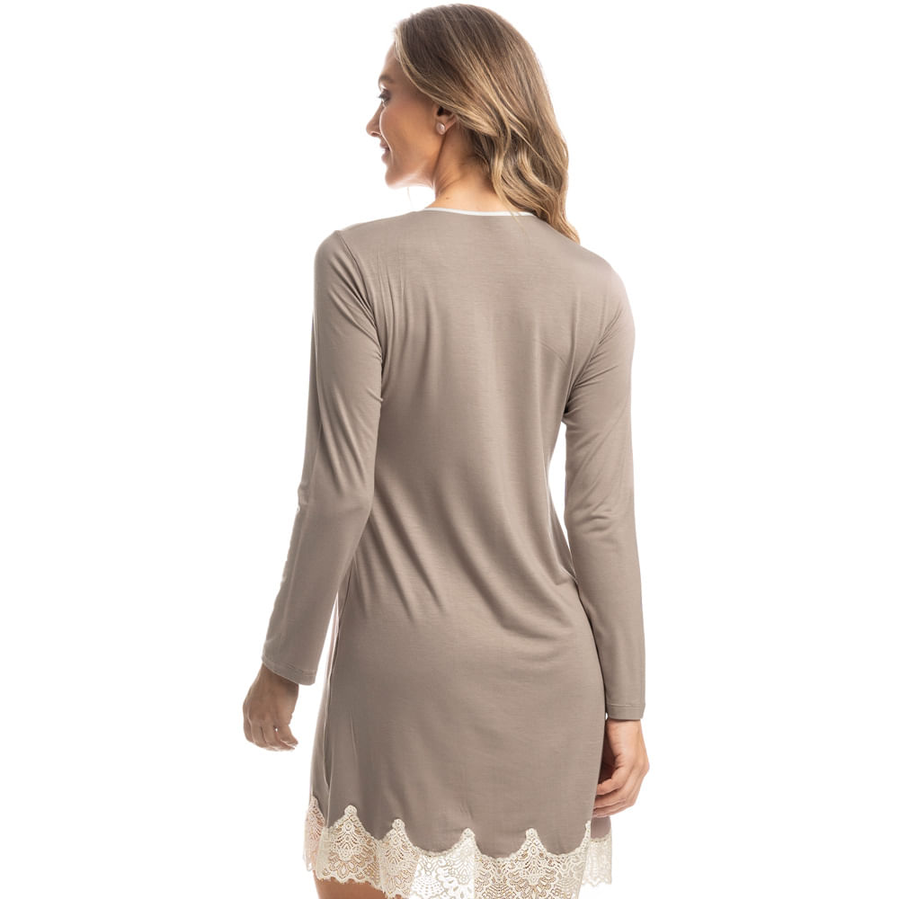 Camisão Curto Manga Longa Com Abertura Maju Bege - Imagem 2