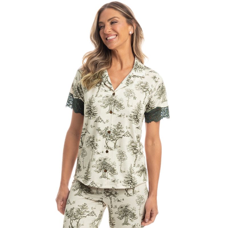 Pijama-Feminino-Longo-Manga-Curta-Americano-Figueira