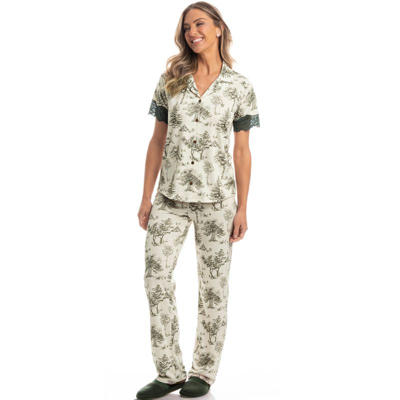 Pijama-Feminino-Longo-Manga-Curta-Americano-Figueira