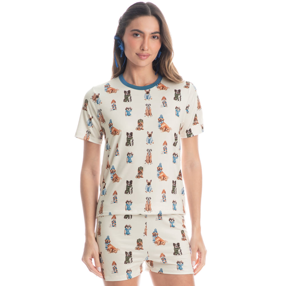 Pijama Feminino Curto Dogs Winter Fiends Azul-2 - Imagem 1