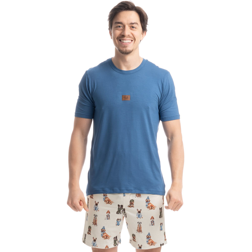 Pijama Masculino Curto Winter Friends Azul-2 - Imagem 1