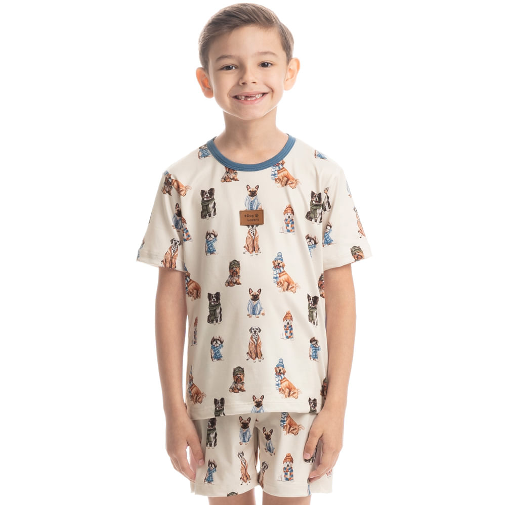 Pijama Infantil Unissex Curto Dogs Winter Fiends Azul-2 - Imagem 1