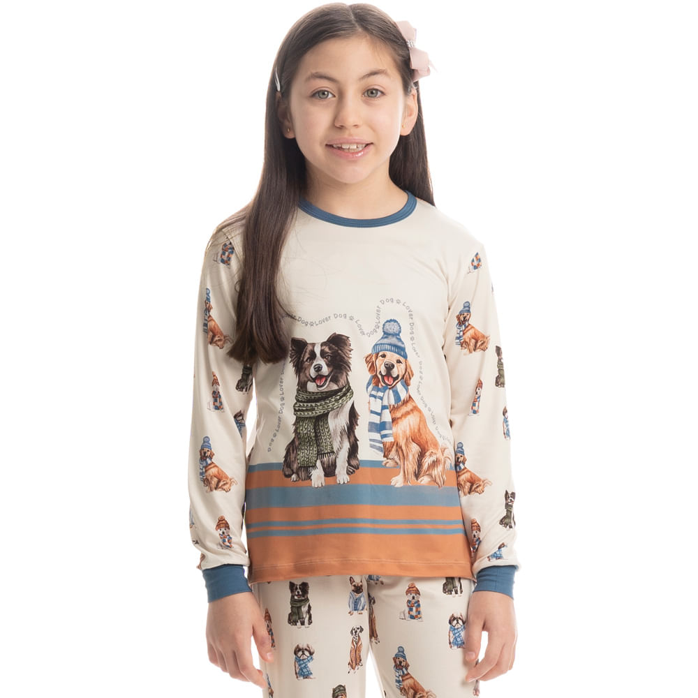 Pijama Infantil Unissex Longo Dogs Winter Friends Azul-2 - Imagem 1
