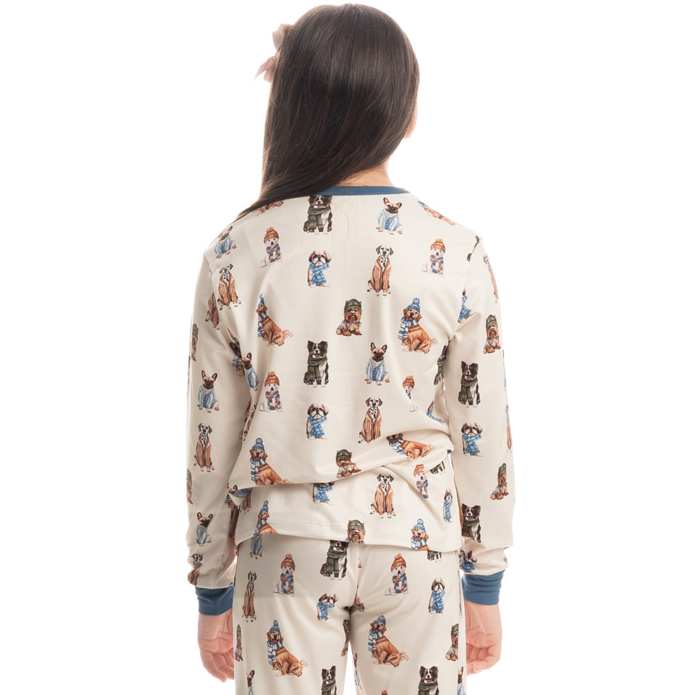 Pijama Infantil Unissex Longo Dogs Winter Friends Azul-2 - Imagem 2