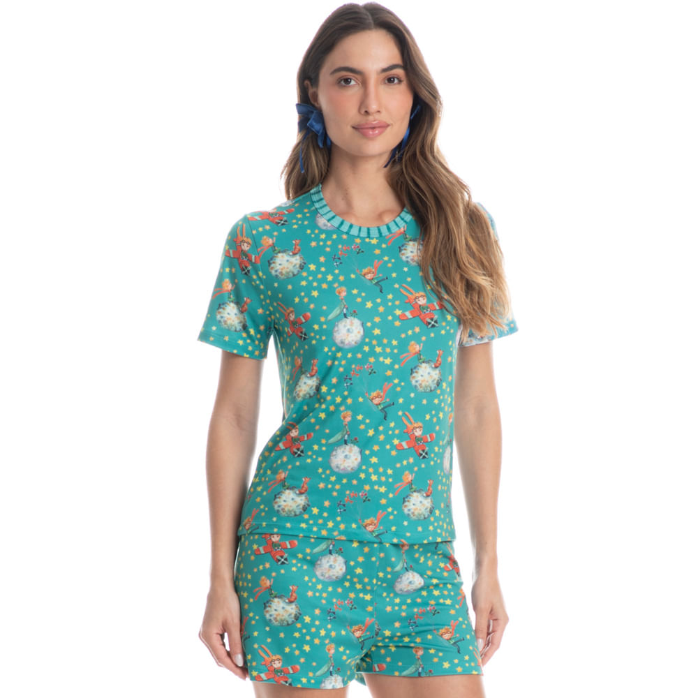 Pijama Feminino Curto Pequeno Príncipe Azul-2 - Imagem 1