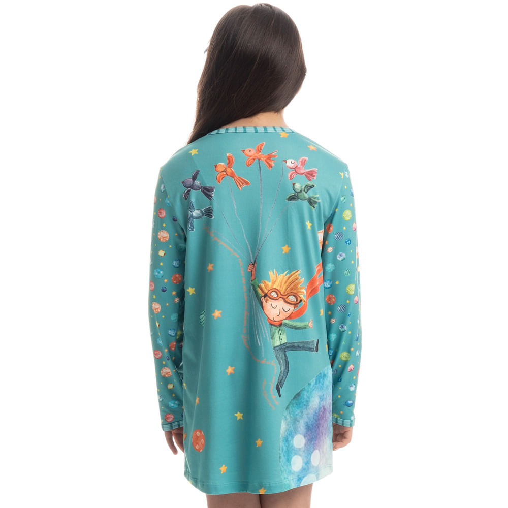Camisão Infantil Curto Manga Longa Pequeno Príncipe Azul-2 - Imagem 2