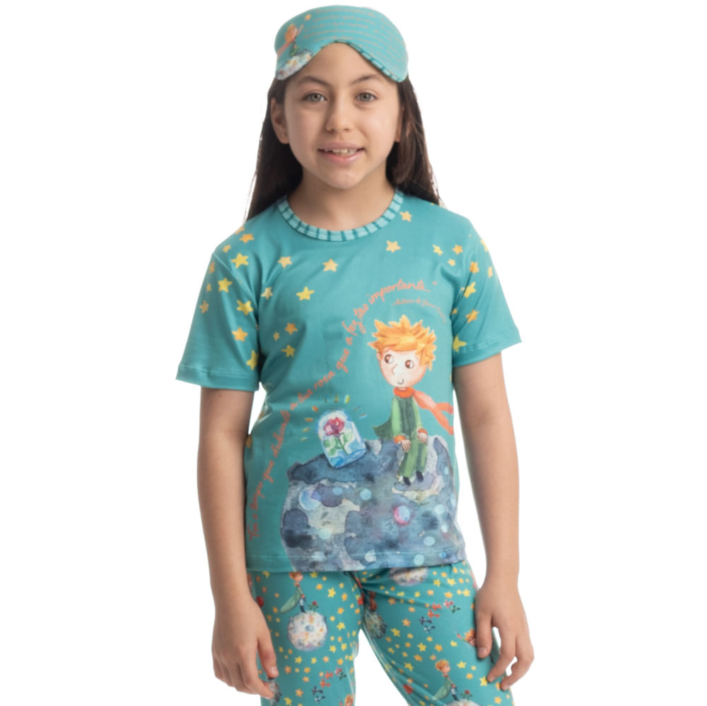 Pijama Unissex Longo Manga Curta Pequeno Príncipe Azul-2 - Imagem 1