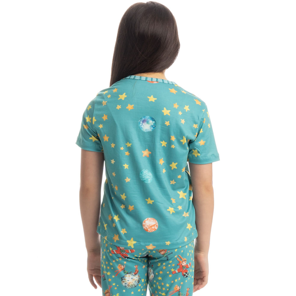 Pijama Unissex Longo Manga Curta Pequeno Príncipe Azul-2 - Imagem 2