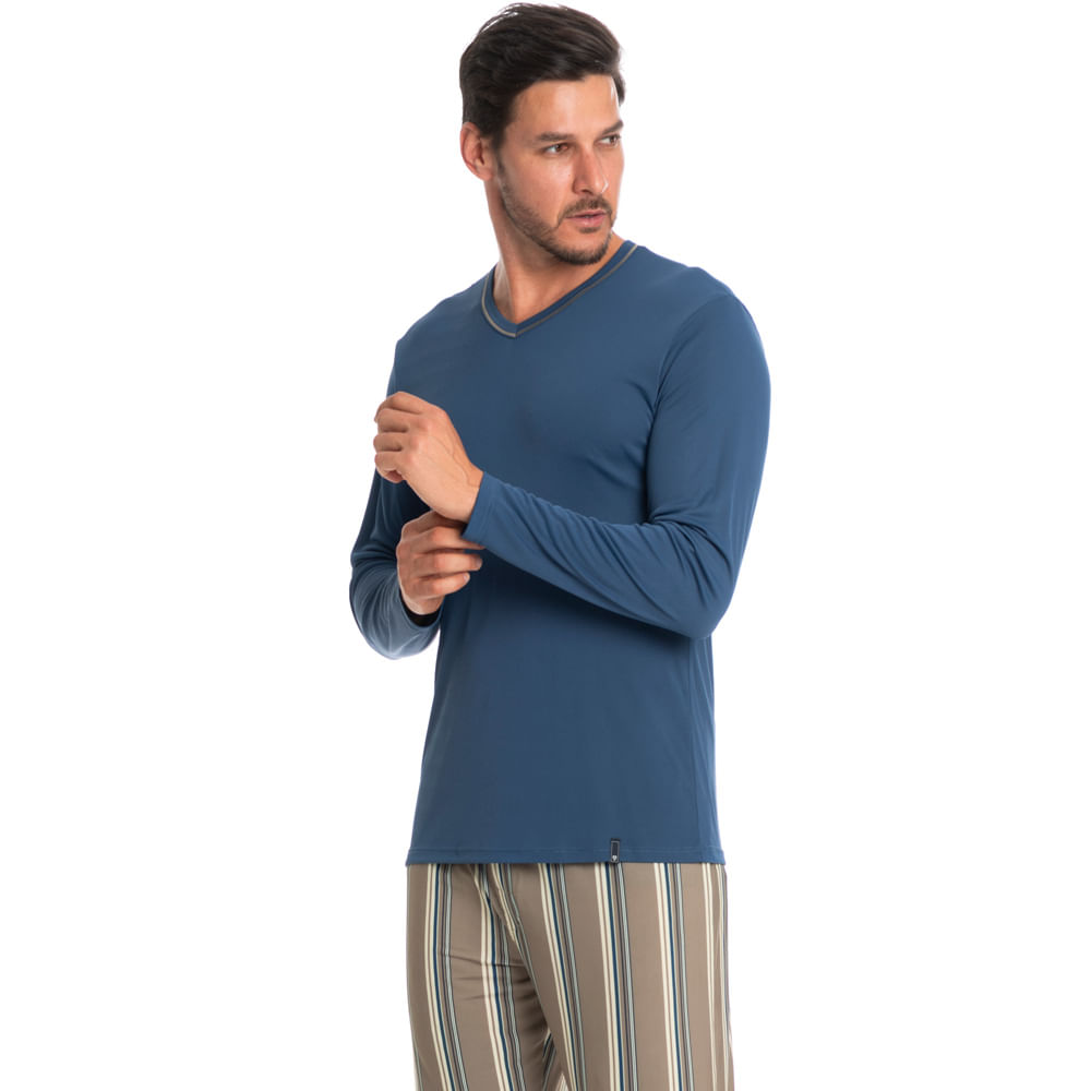 Pijama Masculino Longo Estampado Clóvis Tombini Azul-2 - Imagem 1