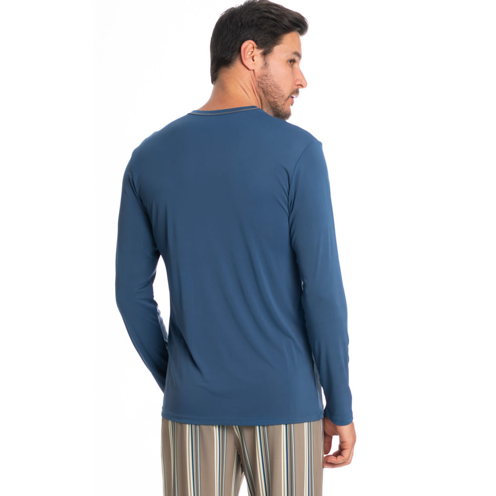 Pijama Masculino Longo Estampado Clóvis Tombini Azul-2 - Imagem 2