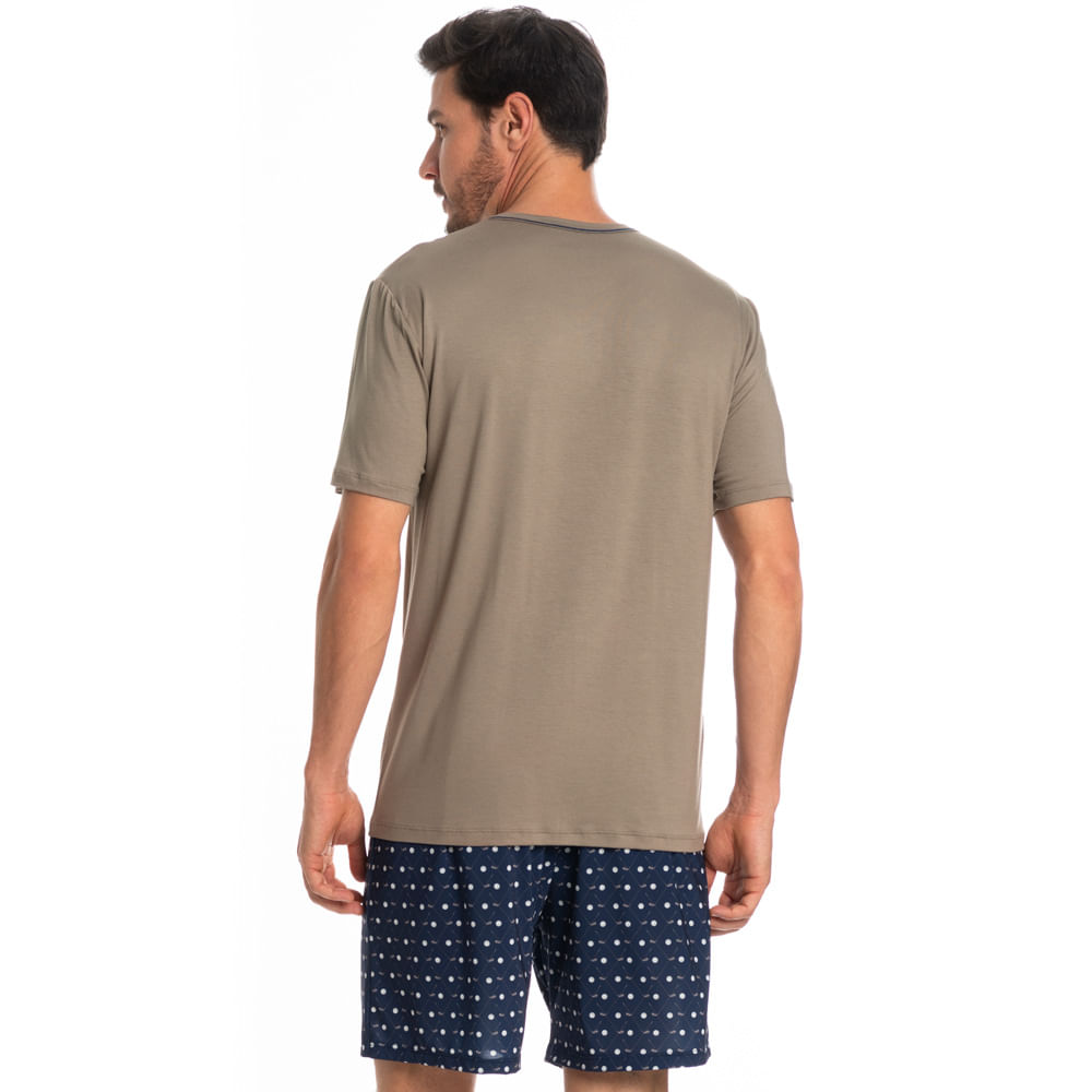 Pijama Masculino Curto Golfe Tombini Bege - Imagem 2