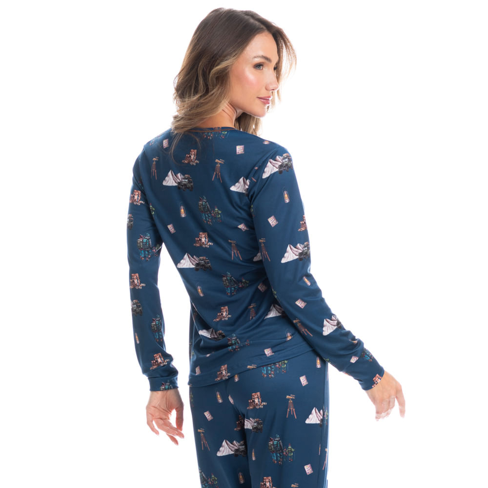 Pijama Feminino Longo Trekking Azul-2 - Imagem 2