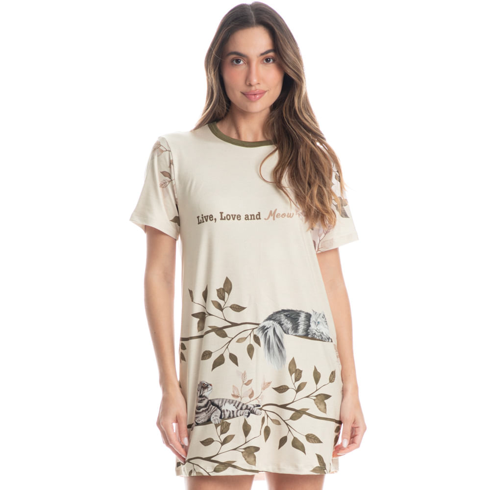 Camisão Curto Cats Winter Friends Verde - Imagem 1