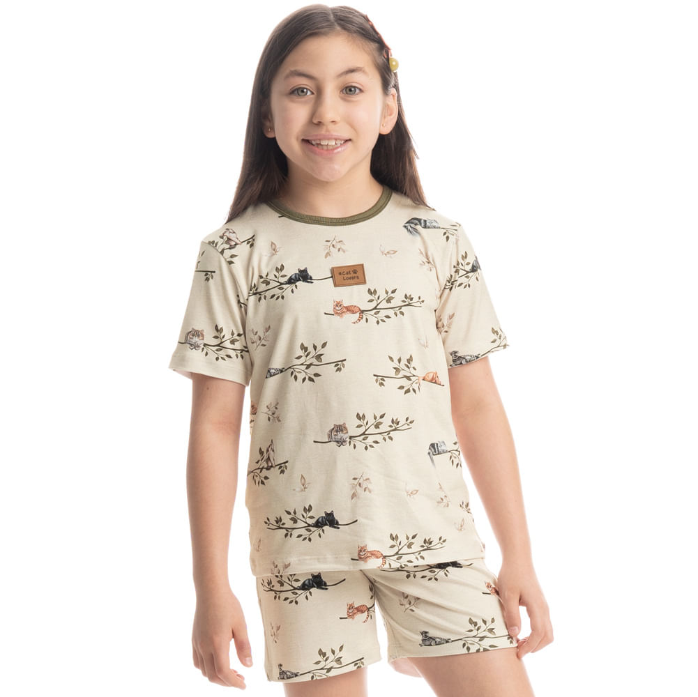 Pijama Infantil Unissex Curto Cats Winter Fiends Verde - Imagem 1