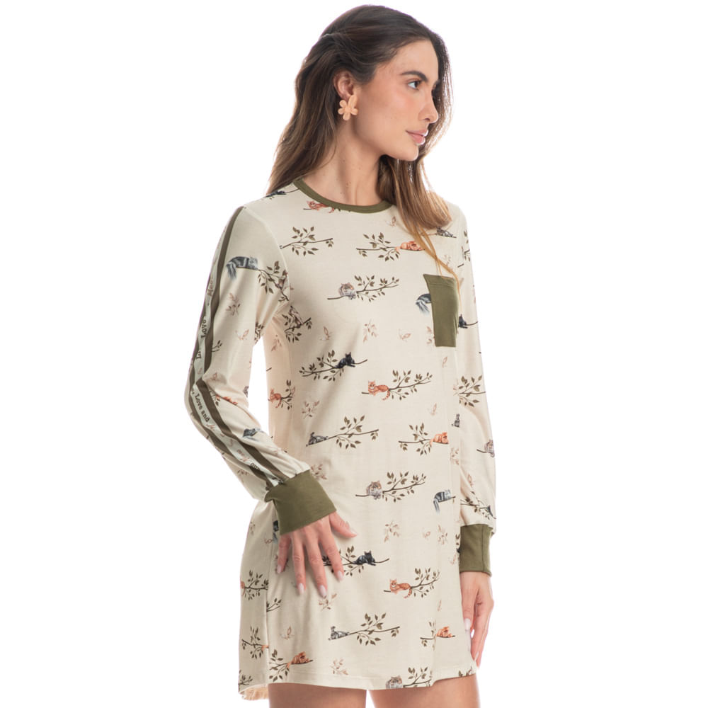 Camisão Curto Manga Longa Cats Winter Friends Verde - Imagem 1