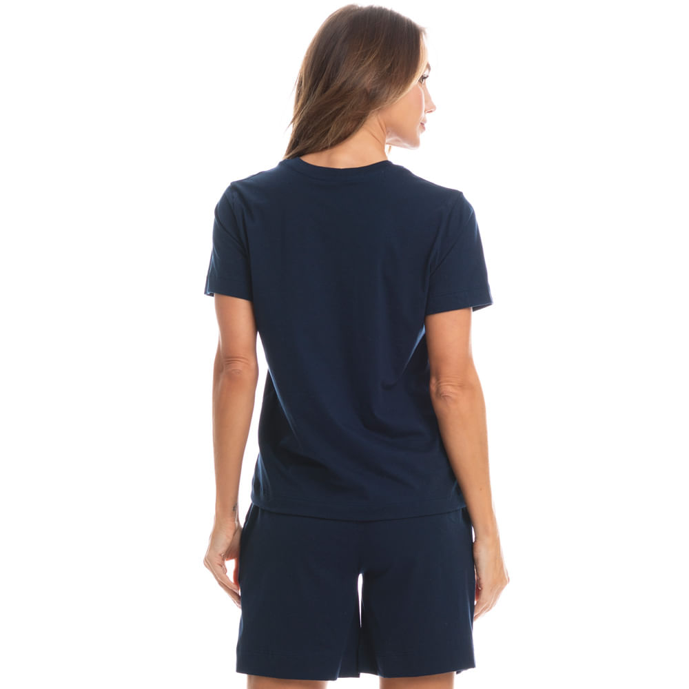 Pijama Feminino Shortão Com Bolso Duda Azul-marinho - Imagem 2