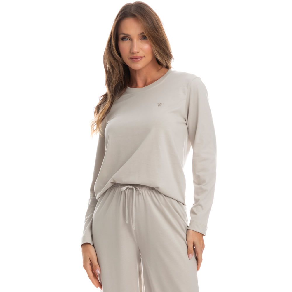 Pijama Feminino Longo Duda Bege - Imagem 1